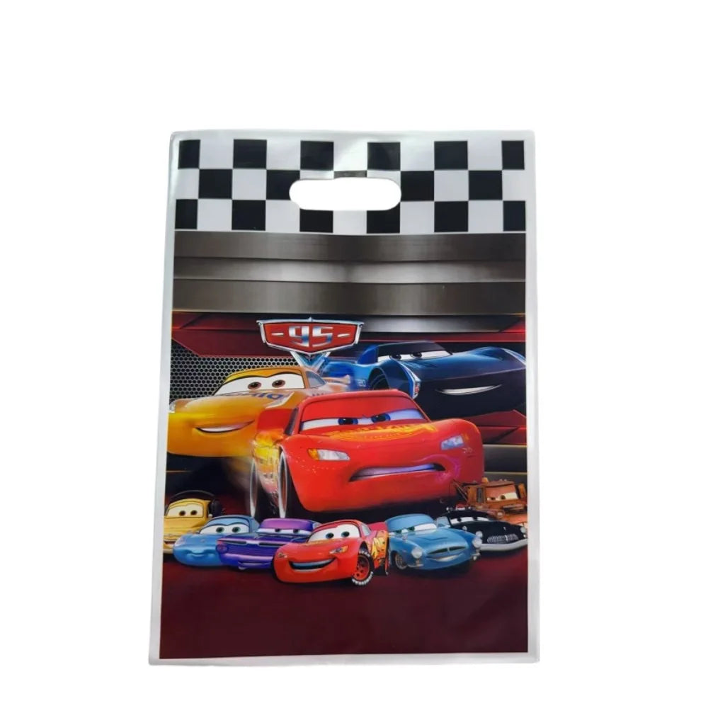 Cars Theme Birthday Party Decoration Tableware Banner Tablecloth Gift Bag Paper Plates Party Favors Toy Set Stamps Bracelets