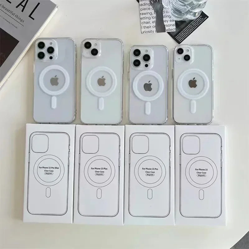 Magnetic Wireless Charging Phone Case For iPhone 16 15 14 13 12 11 ProMax mini X XR XS 7 8Plus Clear Cover