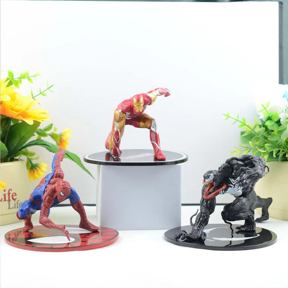 New Hot Marvels Comics IronMans Spidermans Venoms Handmade Model PVC Material Animations Decoration Children's Birthday Gifts