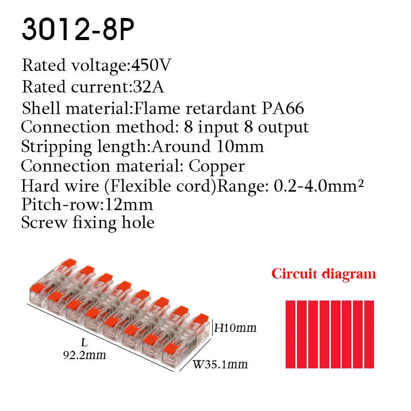 Make wiring a breeze with this compact LED wire connector terminal—quick press type, 2-12 pin screw fixing, and easy push-in design for fast electrical docking!