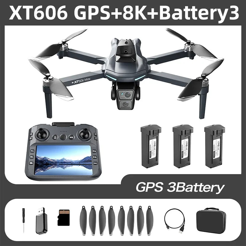 Lenovo XT606 Drone Professional 8K HD Camera 5G GPS WIFI FPV Drones 4.5 Inch Screen Avoidance Brushless Motor RC Dron Toys
