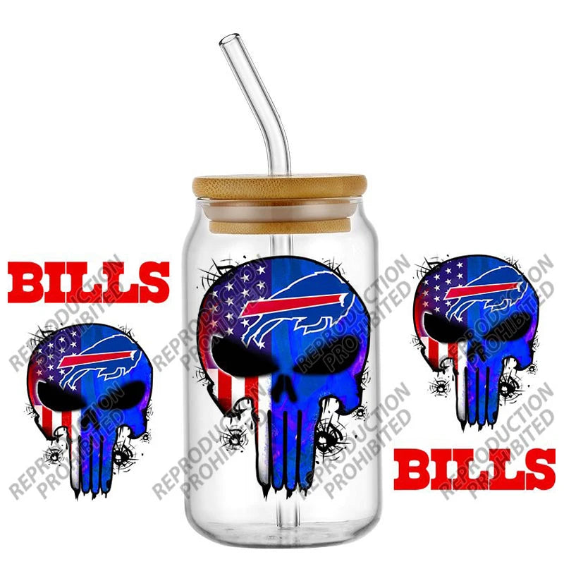 High Quality ‌3D Skull Sports Team Decal UV DTF Cup Wrap for 16oz Libbey Glasses Can DIY Mug Transfer Stickers