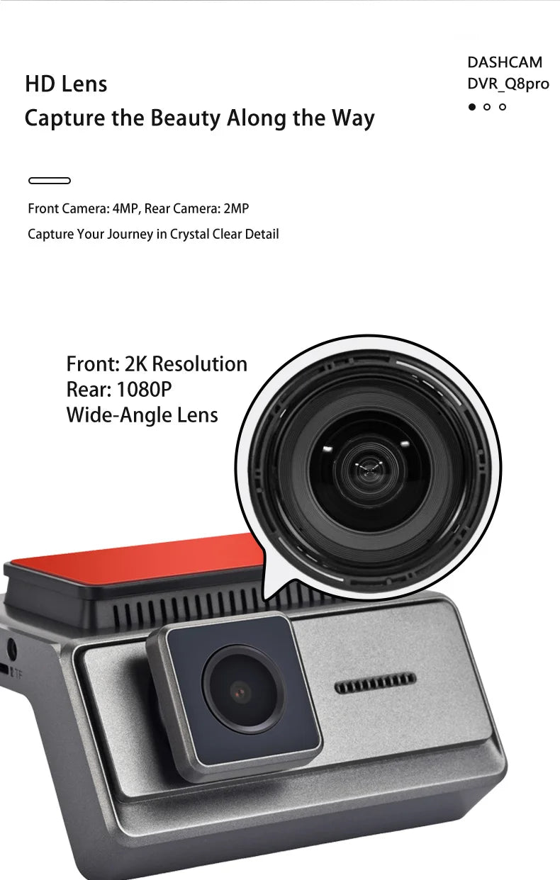 Dash Cam UHD 2K for Car Camera Night Vision With GPS WiFi 24h Parking Loop Record 2K Front 1080P Rear Dual Lens Driving Recorder