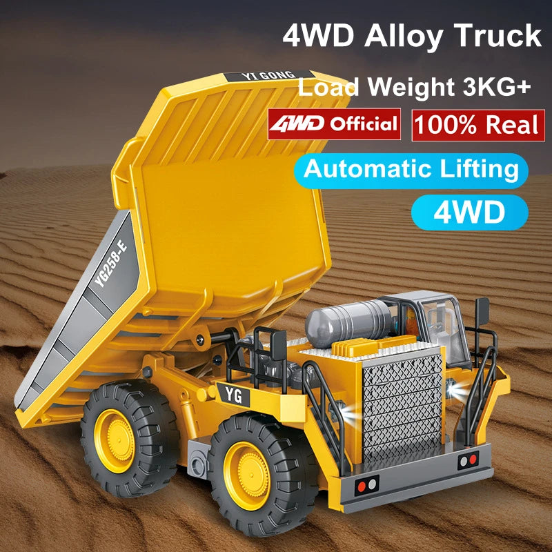 4WD Remote Control Excavator 4x4 Alloy Dump Truck Bulldozer Radio Model RC Car Construction Vehicle with Lights Sound Toy Gift