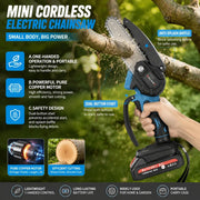 Cordless Rechargeable Electric Chainsaw 4 6 Inch Mini Handheld Pruning Saw Wireless Wood Cutting Tool for Garden Tree Branch Trimming Backyard Wood Logging Power Tools Kit with Battery Charger Portable Lightweight