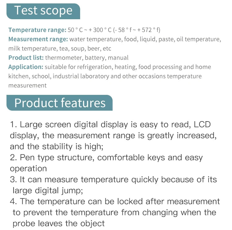 Food Thermometer Digital Meat Cooking Thermometer Instant Read Long Probe Auto Off LCD Screen Kitchen