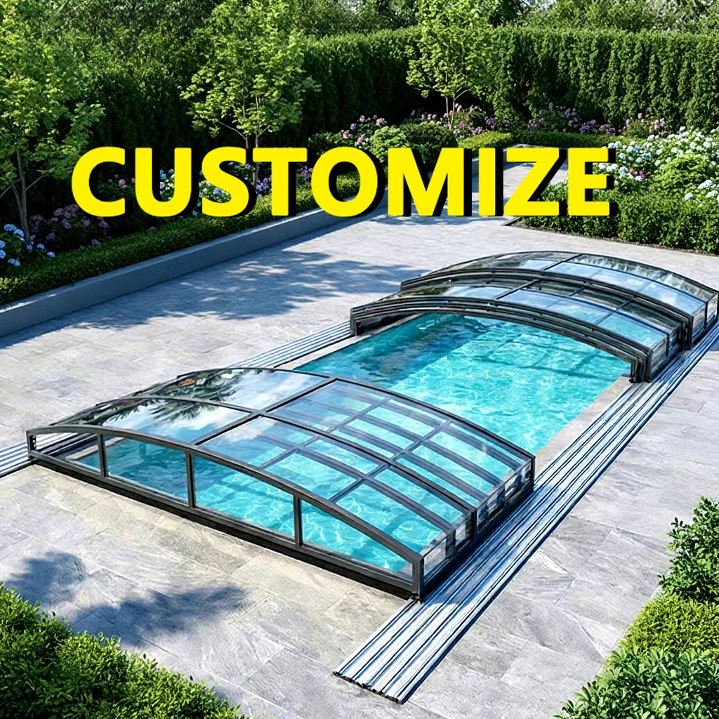 Any Size Custom Aluminum Telescopic Swimming Pool Cover Transparent Retractable Weatherproof Outdoor Backyard Garden Patio Shelt