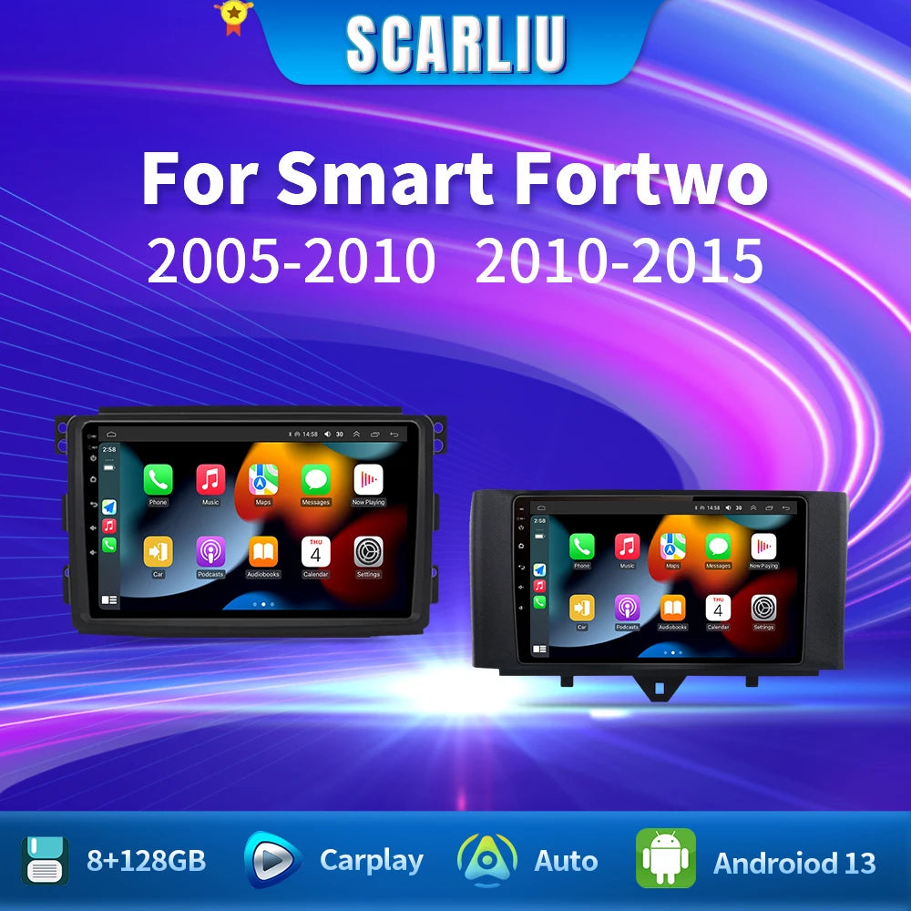 For Smart Fortwo 451 2005 - 2010 2010-2015 Multimedia GPS Navigation DSP RDS 4G SWC CarPlay 2Din 9inch Android Auto Car Radio