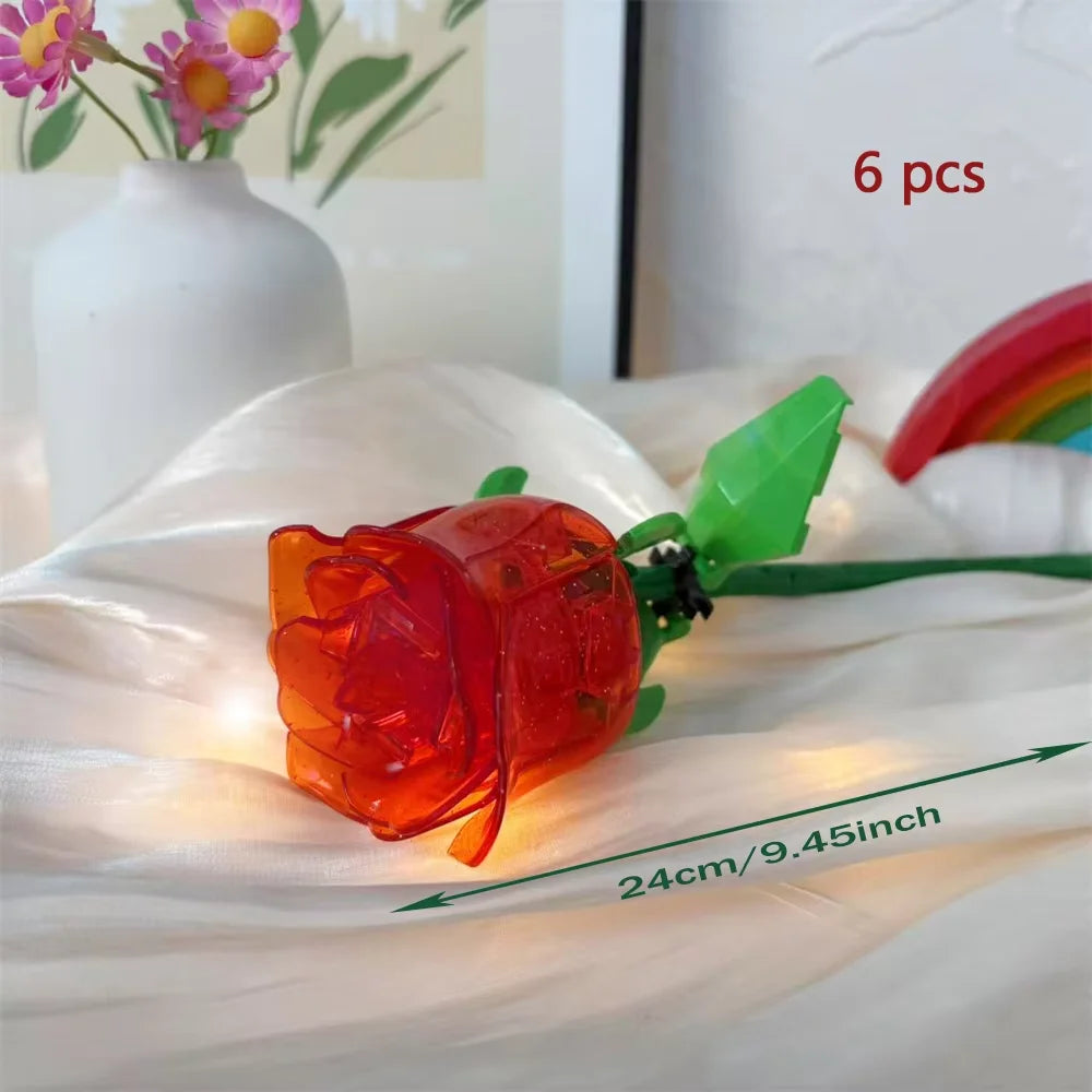 Knew Built Black Rose Flower Building Blocks 3D Model Bouquet Red Yellow Flower Brick Gift Home Decoration Children Toy with Box
