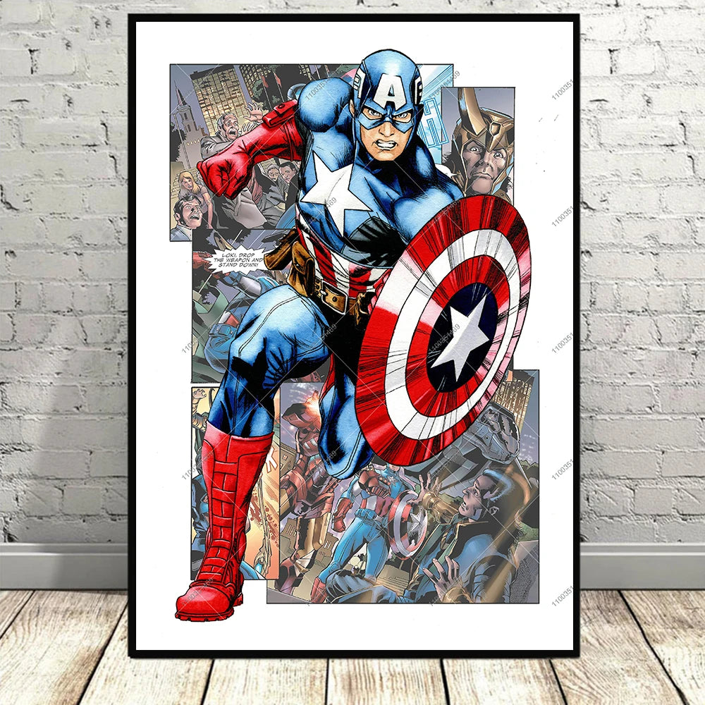 Frameless Marvel Movie Avengers Wall Art Canvas Posters Superhero Spiderman Iron Man Home Decor Children Room Canvas Painting Mu