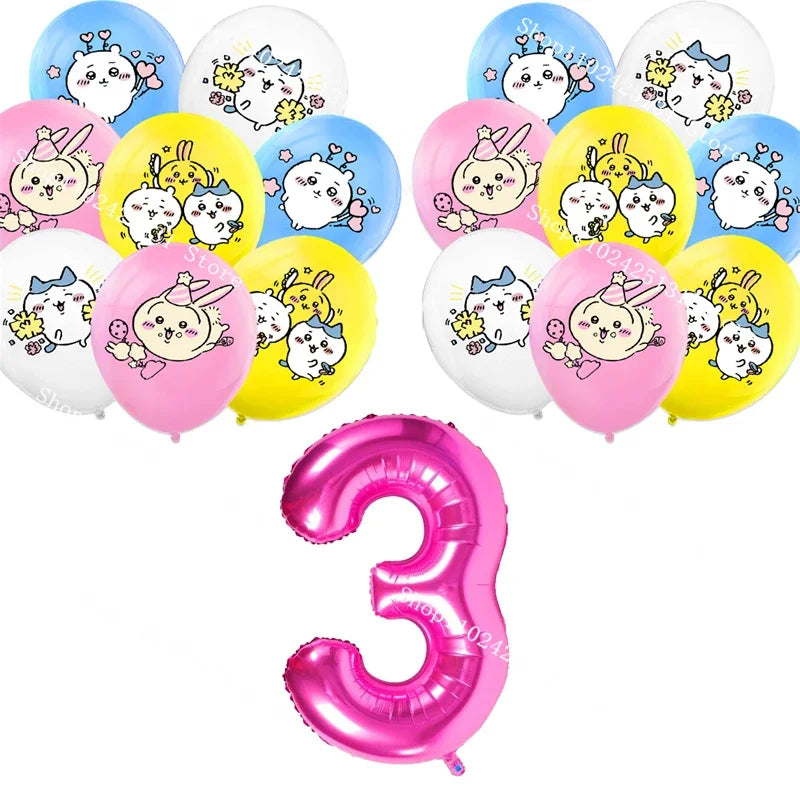 Chiikawa kawaii Happy Birthday Party Decorations Cute plate Banner Cake Topper Flag Balloons Disposable tableware Decorations