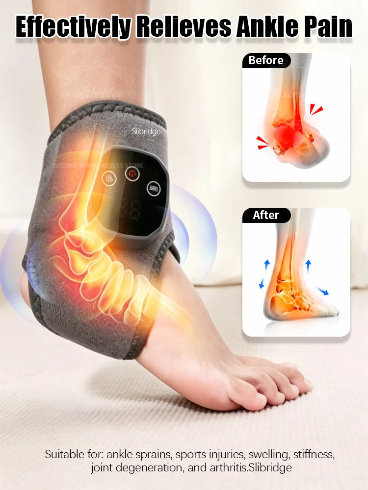 Portable Heated Ankle Massager Foot Brace Wrap, Cordless Vibration Warmer Support for Wrist Ankle Home Travel Use