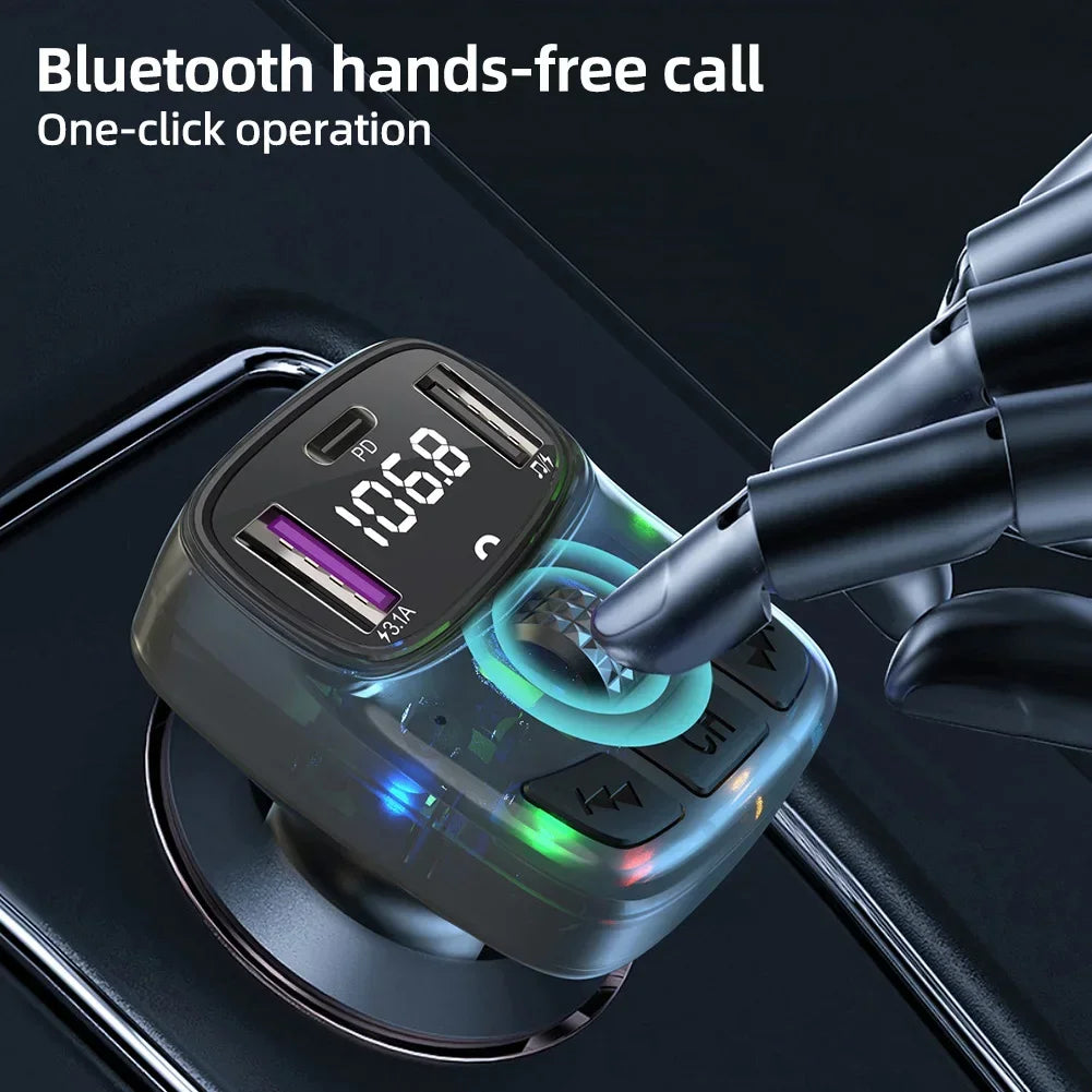 Bluetooth 5.3 FM Transmitter Car Charge Handsfree Charge Radio Modulator MP3 Player with PD15W Super Quick Charge Adapter