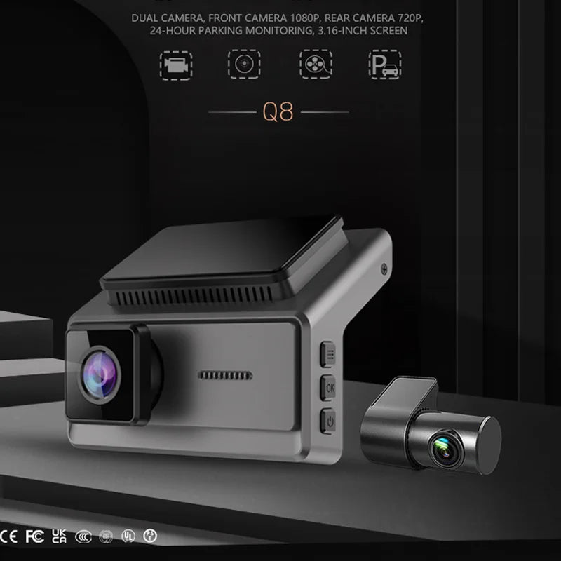 Dash Cam UHD 2K for Car Camera Night Vision With GPS WiFi 24h Parking Loop Record 2K Front 1080P Rear Dual Lens Driving Recorder