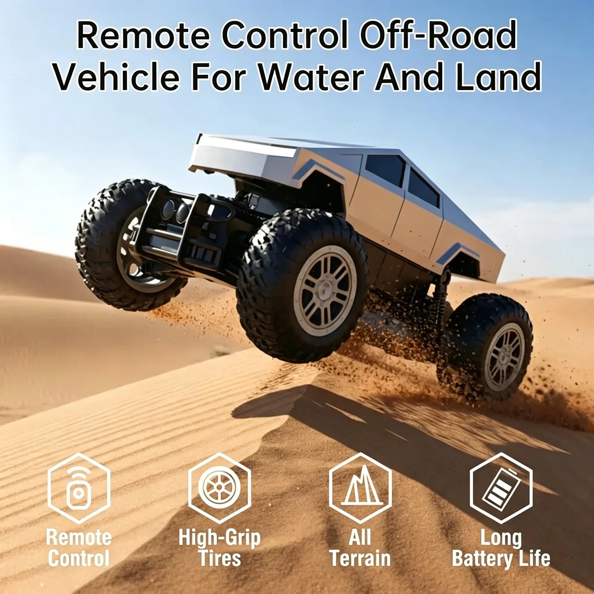 Amphibious RC Car 1:16 4WD Waterproof Remote Control Stunt Truck Cyber Style All Terrain Off Road Vehicle LED Lights for Kids