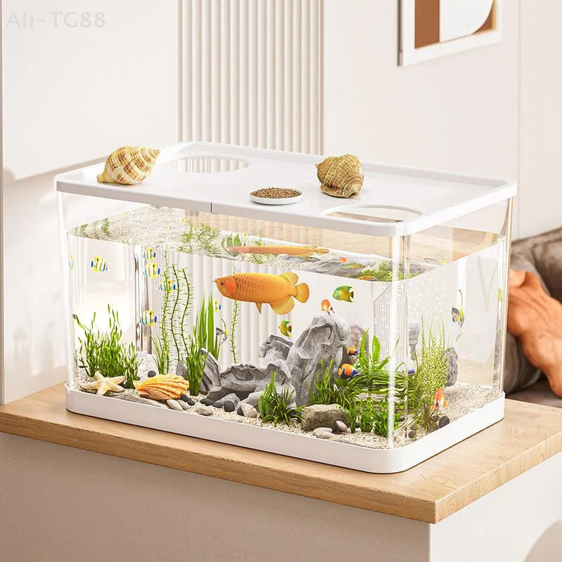 Durable Mini Fish Tank with Transparent Design, Lid Included, Ideal for Desktop & Home Lazy Tanks for Turtles