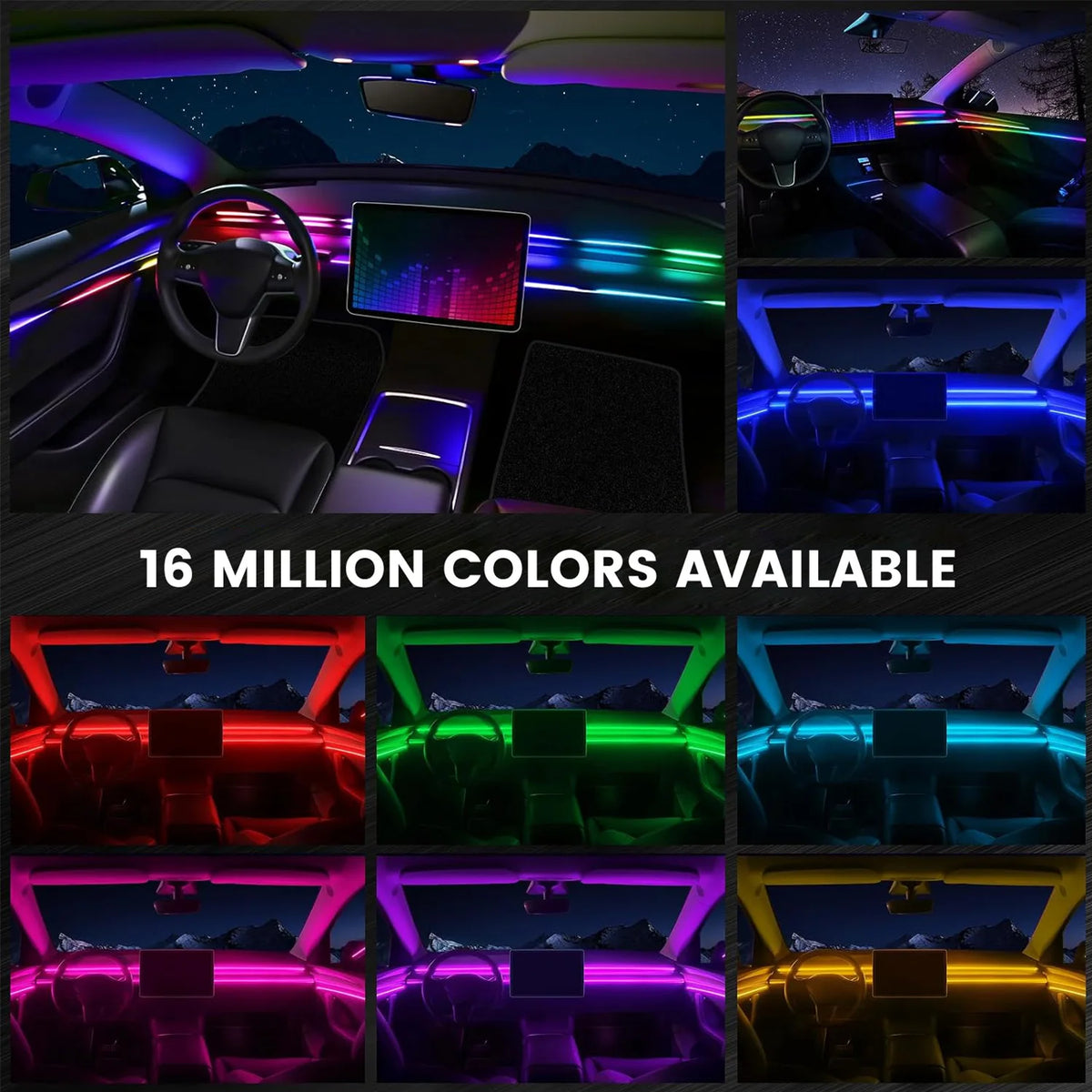 Dreamcolor Acrylic Interior Car LED Strip Light with Wireless APP, RGB 6/10/18 in 1 with 175 inches Fiber Optic Strip Lights for Car, Dynamic Chasing Music Sync Neon Car Ambient Lighting Kits