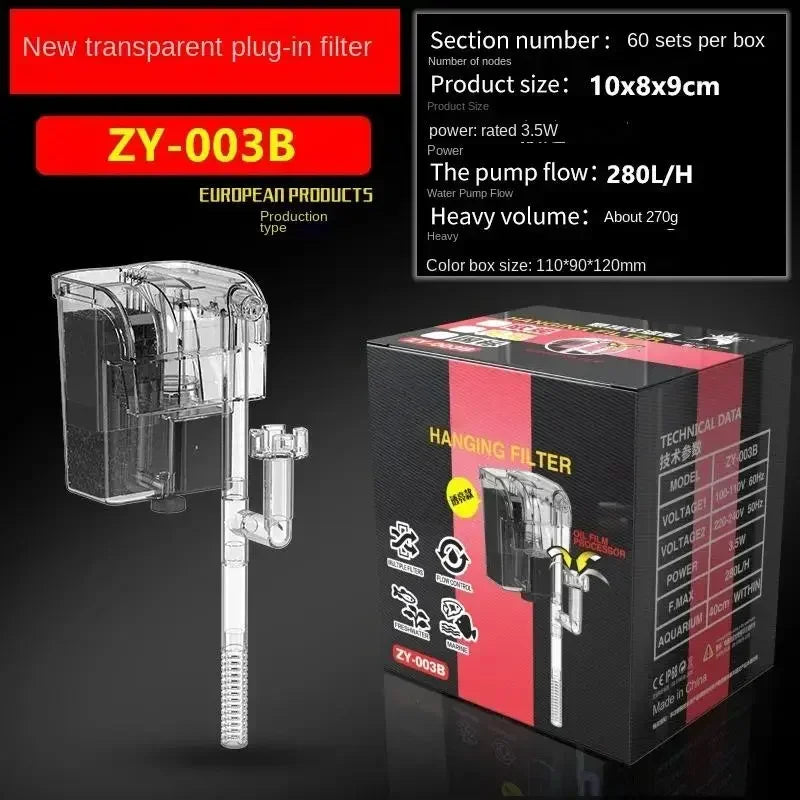 Aquarium Fish Tank Filter 110V 220V Wall Mounted Filter Pump Oil Removal Film External Grass Tank Filter Water Flow Adjustable