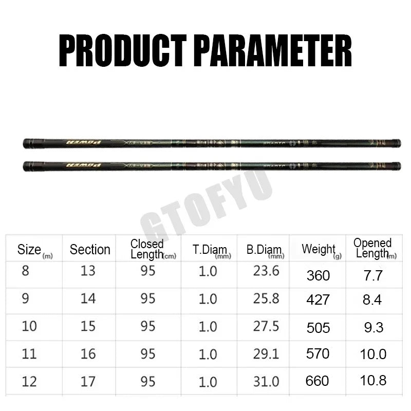 8m 9m 10m 11m 12m Carbon Fishing Rod 10kg above Superhard Long Distance Throwing shot pole Telescopic High Quality Stream Rod