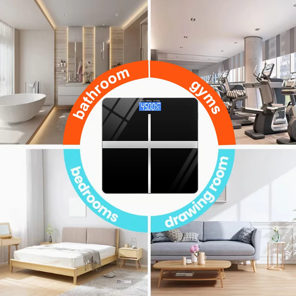 ZNLYRION Digital Bathroom Scale 180kg 396lb Electronic Body Weight Scale with LCD Display Tempered Glass Platform High Precision Sensor Household Personal Health Scale for Bathroom Gym