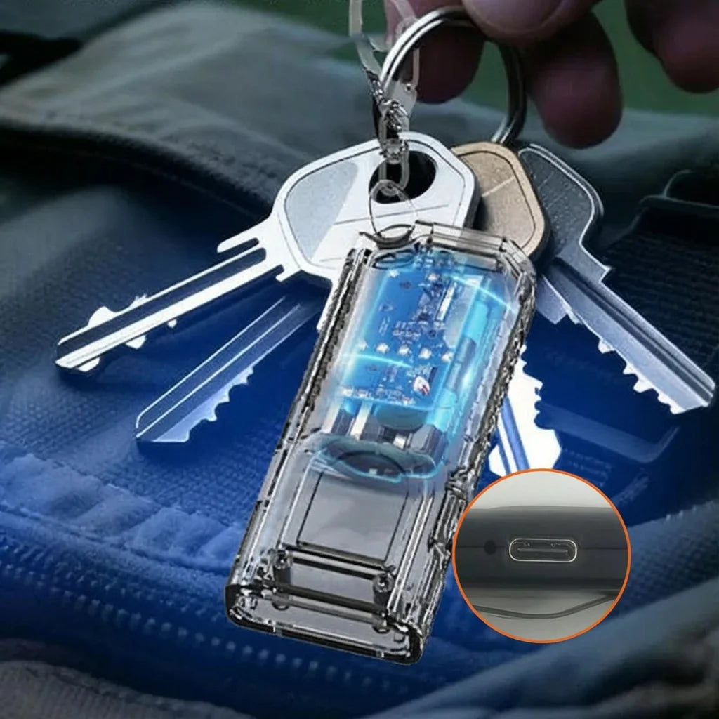 Multifunctional Mini Flashlight Keychain USB Rechargeable COB Work Light Keyring for Camping Walking Pocket Lamp
