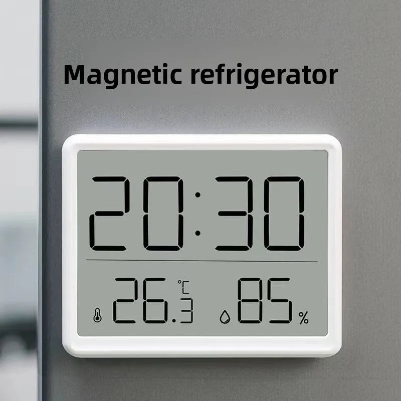 3-in-1 Smart Digital Clock - Temperature & Humidity Display + Alarm - Ultra-Thin Adhesive Mount for Wall or Tabletop Use