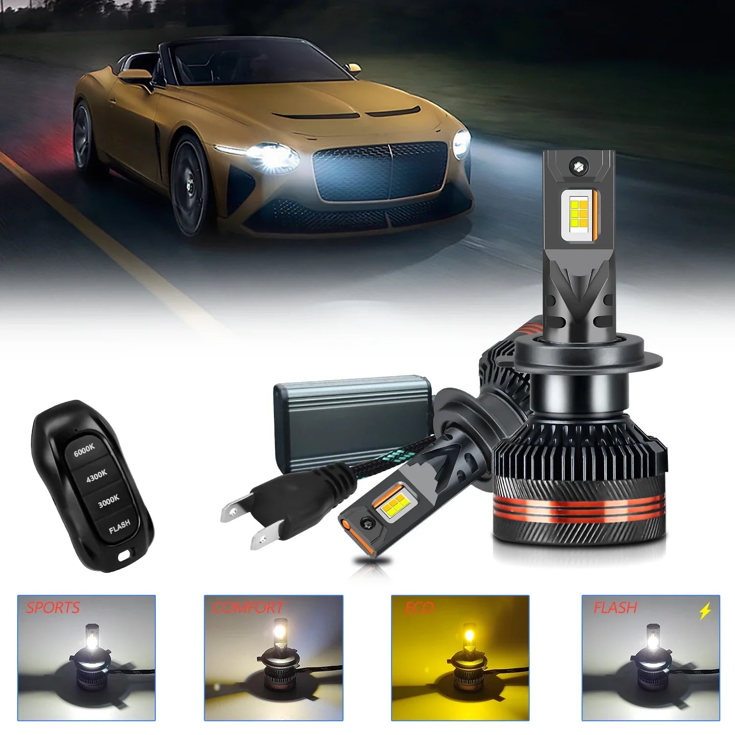 EAGLEVISION LED High Power Canbus Remote Control HeadLamp 3000K/4300K/6000K Lighthouse 9005 9006 9012 H1 H4 H7 H11 12V 24V
