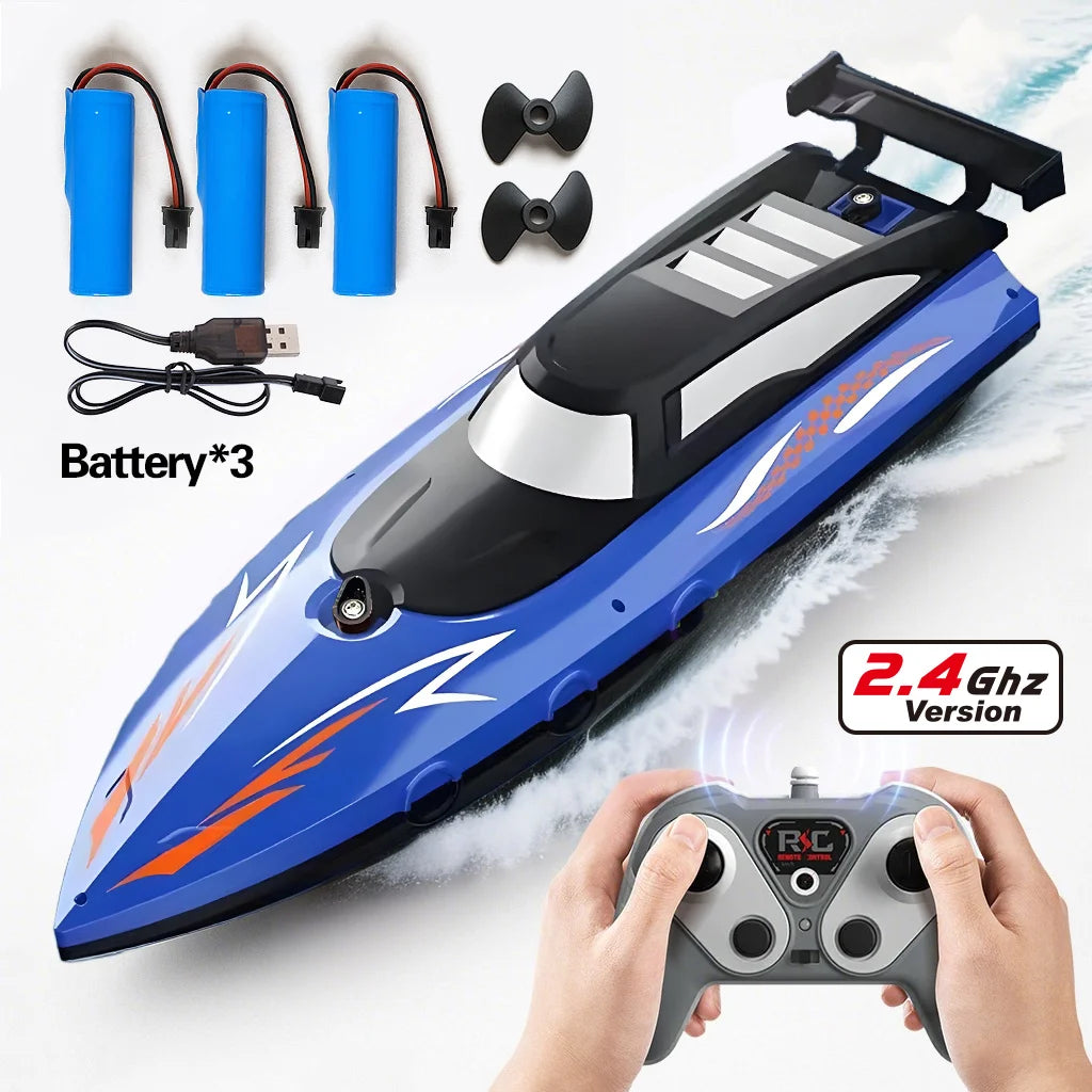 RC Remote Control Speed Boat 2.4GHz High-Speed Racing Boat Dual Propeller Waterproof Electric Toy for Kids Pool Lake Outdoor Fun
