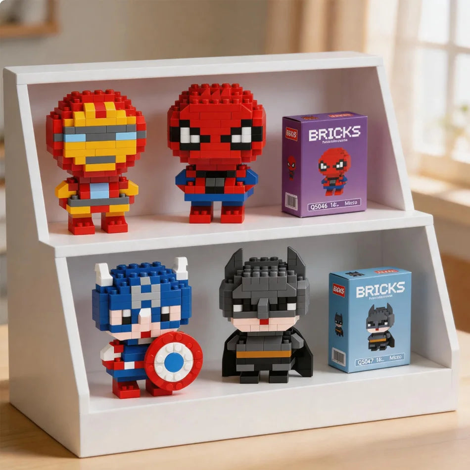 Spider-Man, Iron Man, Captain America & Batman Q-Version Mini Particle Building Blocks, Cartoon Merchandise, DIY Holiday Gift