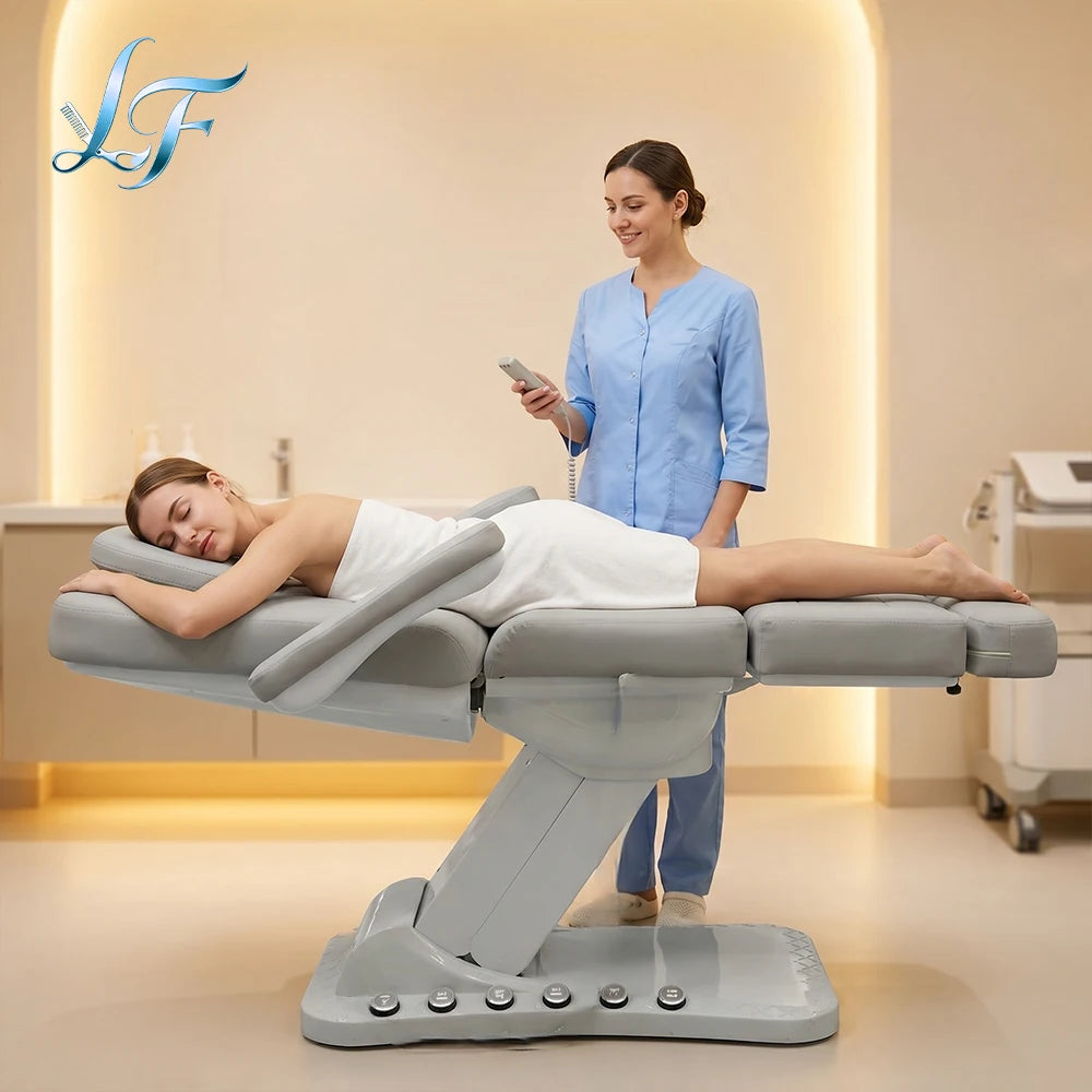 Black Electric 3 Motor Aesthetic Reclining Examination Tattoo Chair Spa Massage Table Cosmetic Facial Beauty Bed