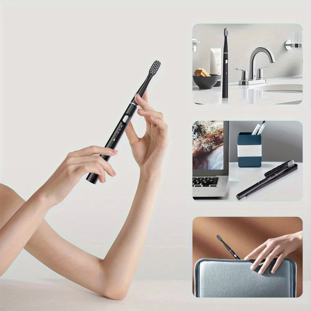 Keep your smile fresh on the go with this portable USB rechargeable electric toothbrush—comes with 6 replaceable brush heads for lasting clean and convenience!