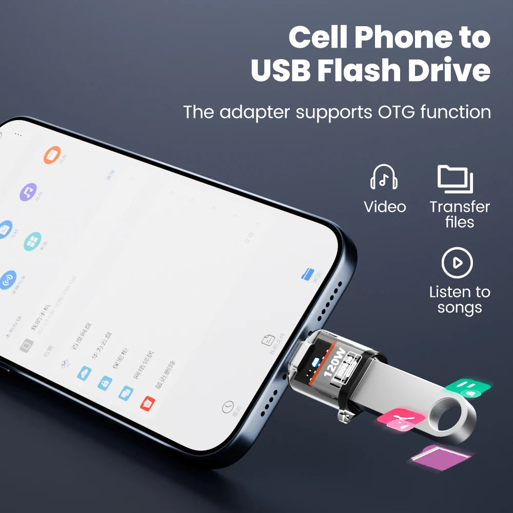 Type C To USB A OTG Adapter USB 3.2 to Type C Fast Charging Connector For iPhone 15 16 Macbook iPad Huawei P60Xiaomi