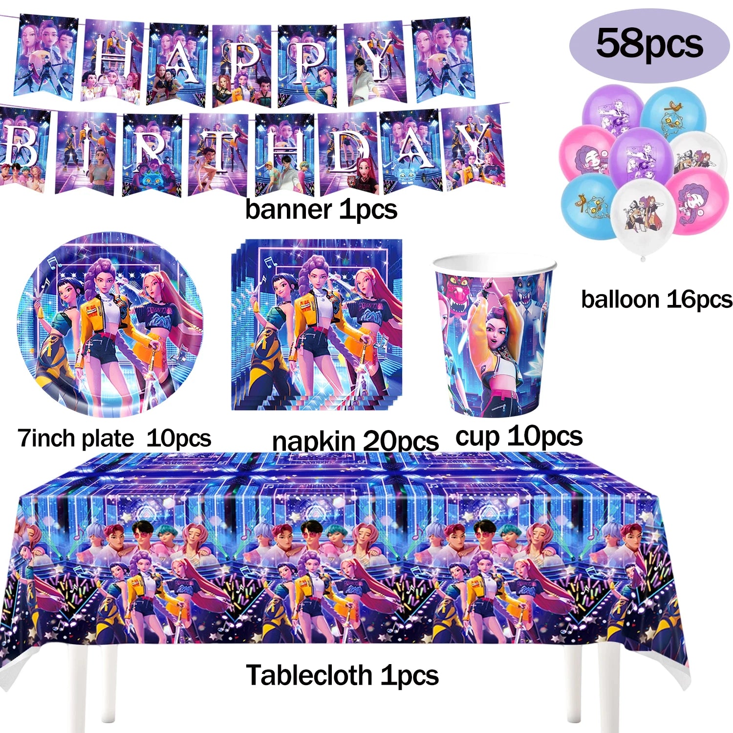 Hot K-Pop Birthday Party Decoration Set Kids Tableware Balloons Cups Plates Napkins Cake Topper Banner Gift Bag - Party Supplies