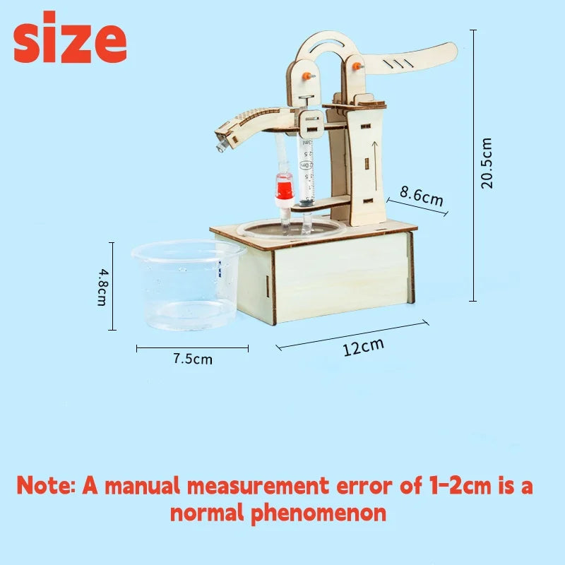 Wooden DIY Hand Pump Well Model STEM Educational Science Experiment Assembly Toy Physics Learning and Gifts