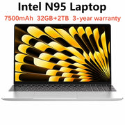 Experience powerful performance on the go with this ultra-slim 15.6" laptop—featuring an Intel N95 processor, massive 32GB RAM, 2TB (2048GB) storage, a long-lasting 7500mAh battery, Windows 11 Pro, fingerprint unlock, and gaming-ready specs!
