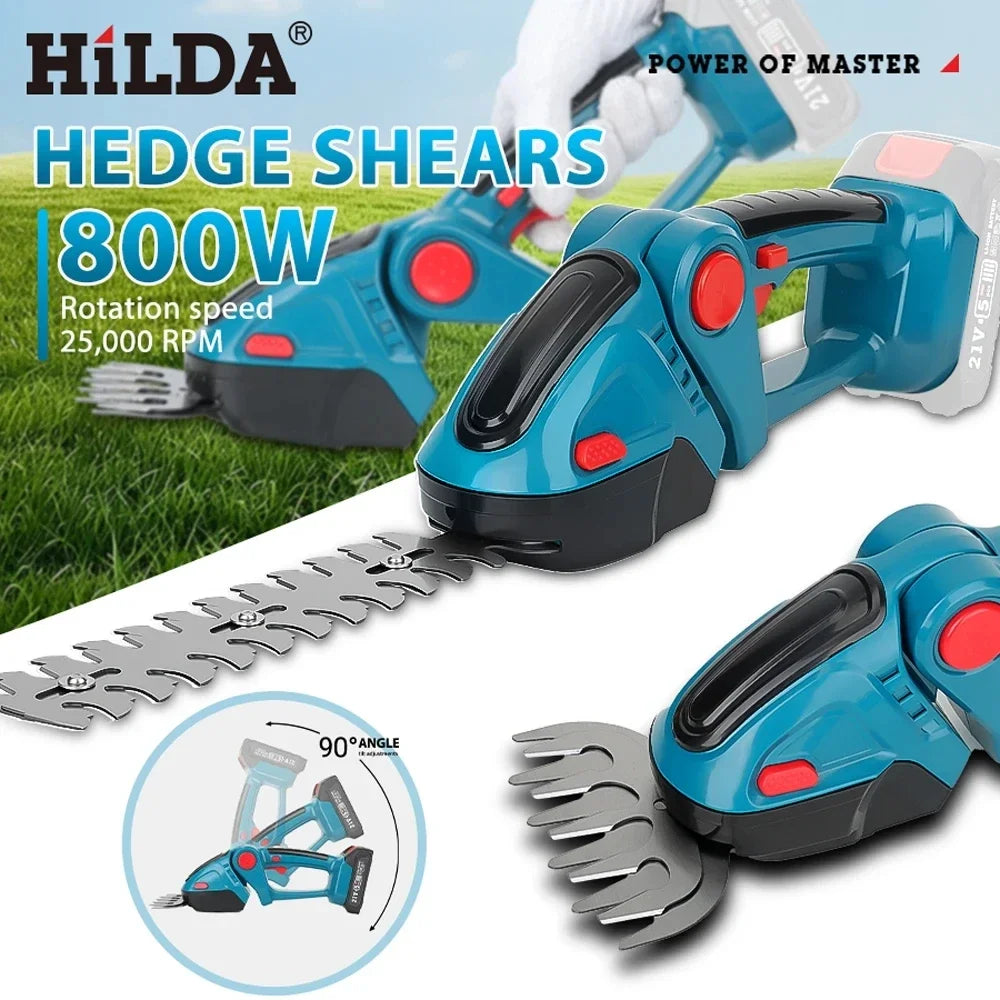 HILDA 2 IN1 Electric Hedge Trimmer Cordless Handheld Weeding Pruning Shear Shrub Mower Garden Tool For Makita 18V Battery