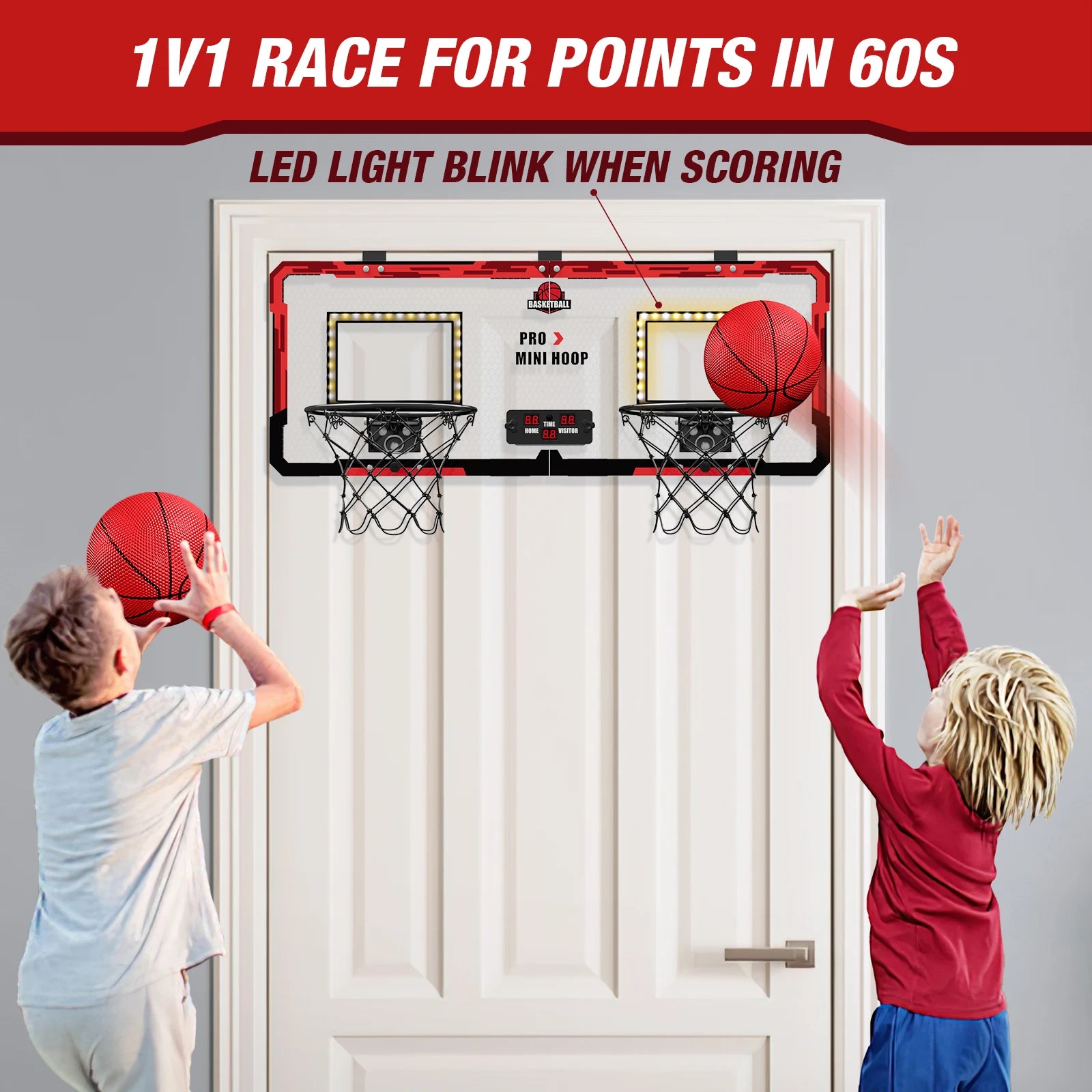 Basketball Hoop Double Children Home Exercise Scoring Funny Game Kids Basketball Hoop Set Wall Frame Stand Hanging Backboard