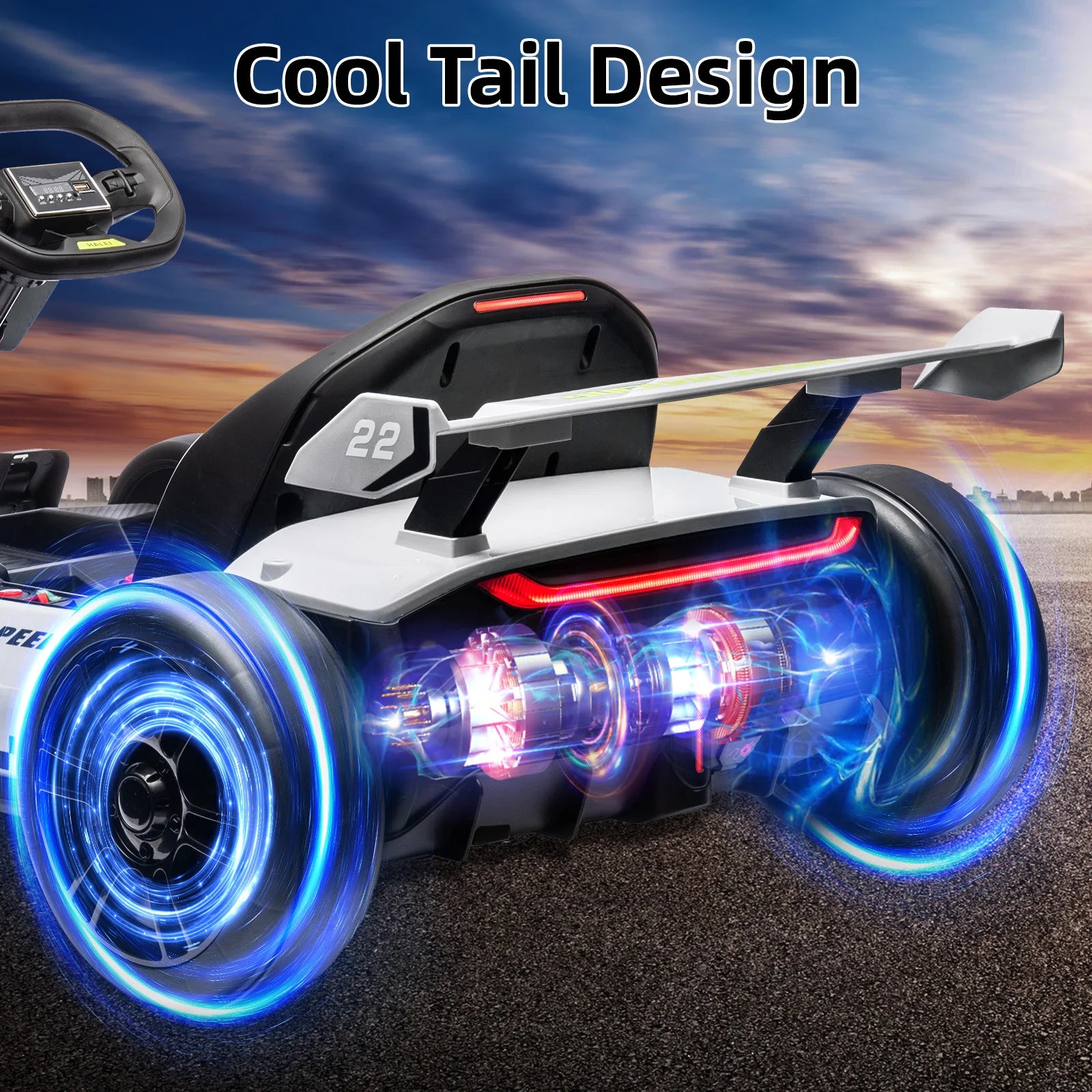 24V Electric Drift Go Kart 300W Ride On Racer For Kids 6-12, Adjustable Seat, EVA Tires, 4 Speed Sport Drift Modes, LED Lights