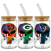 High Quality ‌3D Skull Sports Team Decal UV DTF Cup Wrap for 16oz Libbey Glasses Can DIY Mug Transfer Stickers