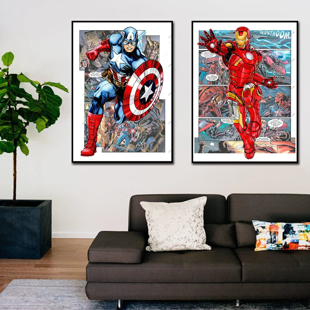Frameless Marvel Movie Avengers Wall Art Canvas Posters Superhero Spiderman Iron Man Home Decor Children Room Canvas Painting Mu
