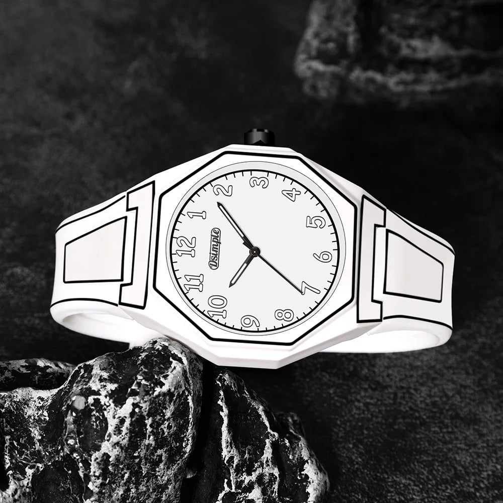 Preppy Style Quartz Wrist Watch - Round Dial, Electronic Drive, Silicone Strap, Unisex