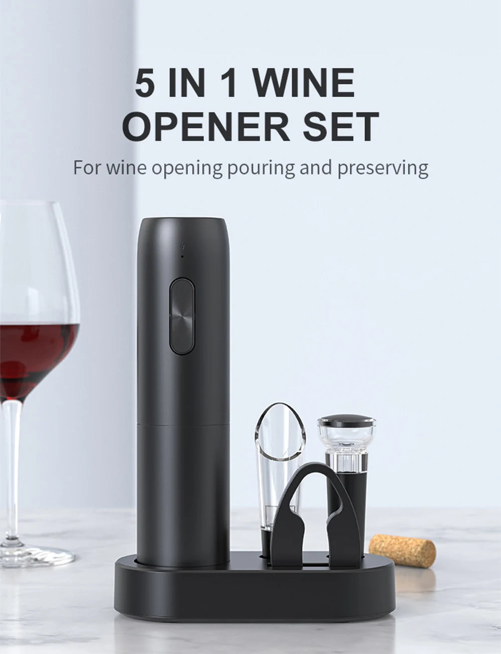 Pop open your favorite bottle effortlessly with this electric wine bottle opener—stylish, quick, and hassle-free!