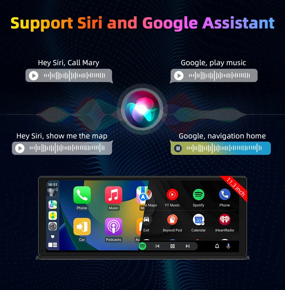 Develuck 11.3" Car Stereo Wireless Carplay Android auto Video with Rear Camera GPS Navigation Car Audio Receivers Dual Bluetooth
