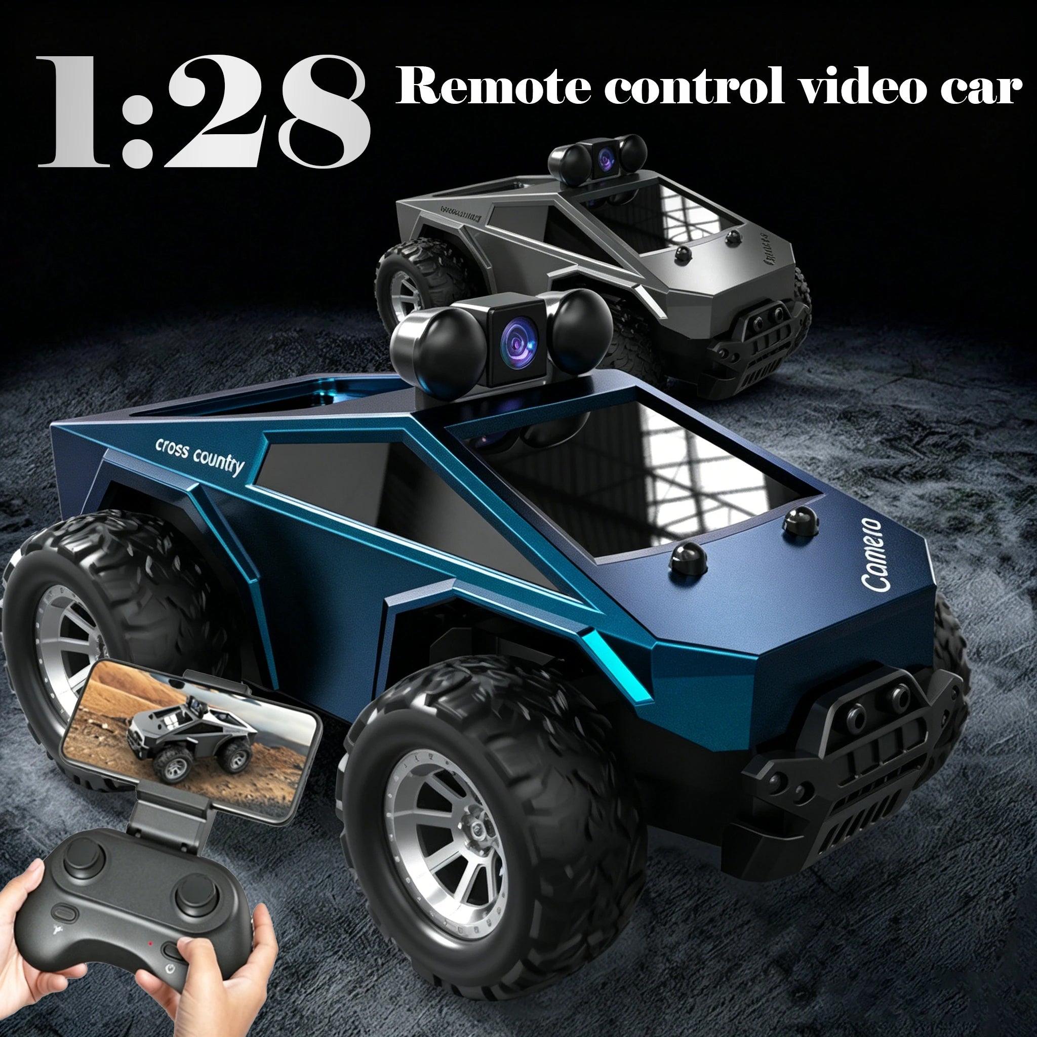 1:28 4WD Off-Road Remote Control Car with Camera, High Performance Big Foot RC Drift Racing Vehicle, Christmas Gift for Kids