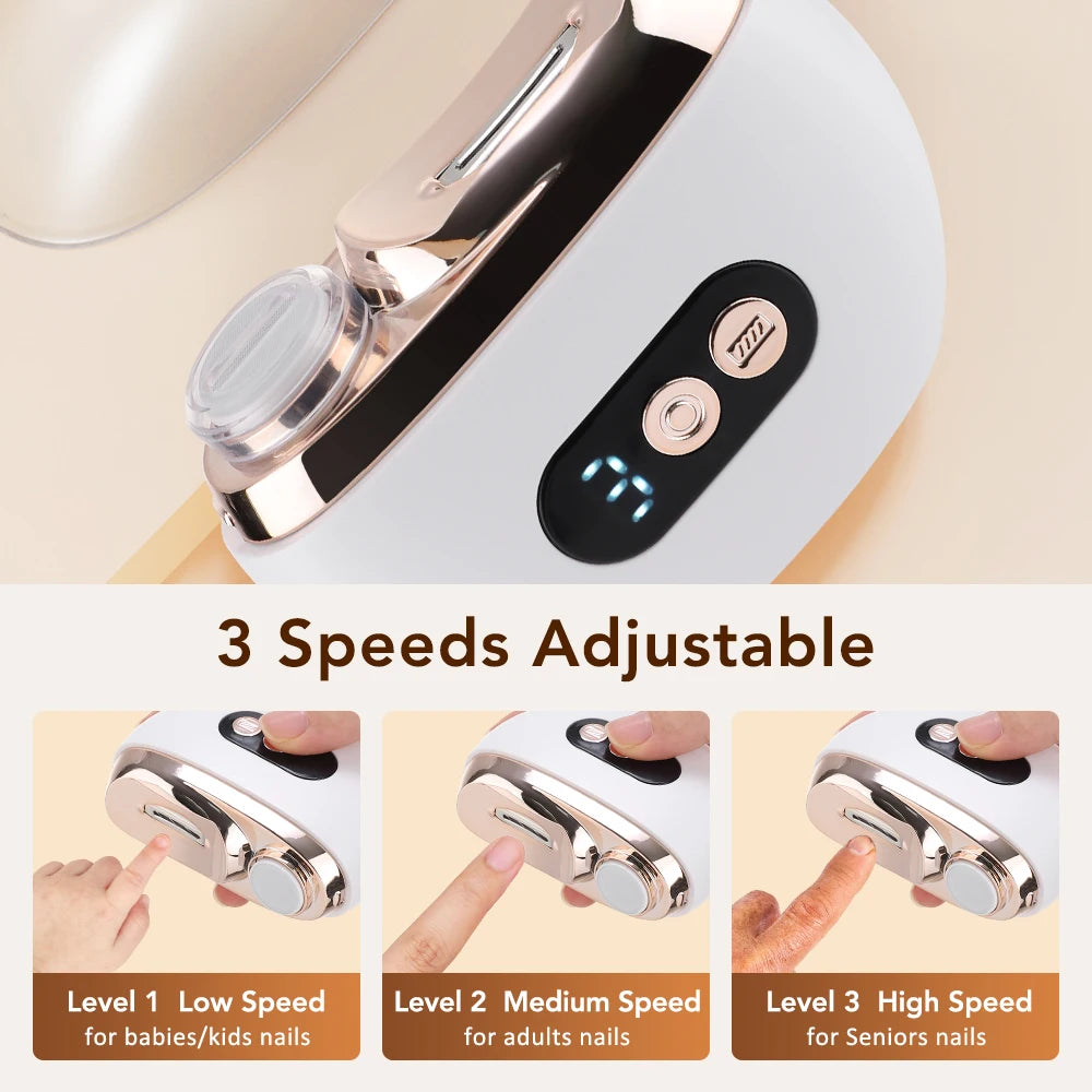 2 in 1 Multi-functional Electric Nail Clipper 3-Speed Nail Polishing Auto Nail Trimmer Scissor File with LED Light for Kid Adult