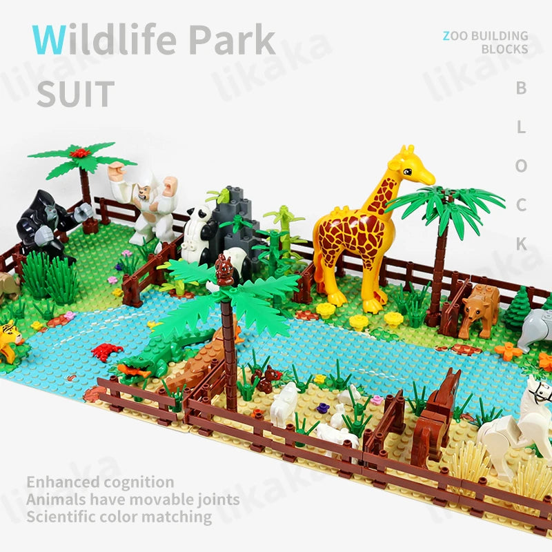 MOC Zoo Animals Building Blocks Toys Set for Kids Montessori Gift Compatible Classic Blocks City Friends Wild Animals Bricks Toy