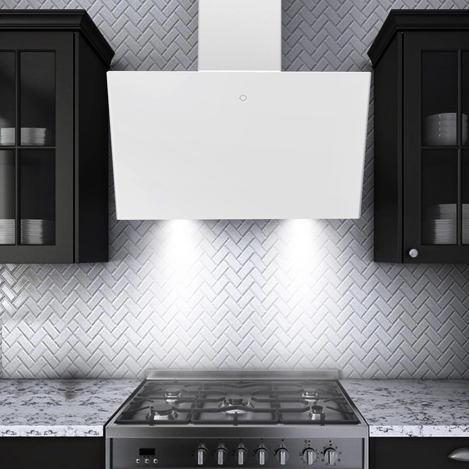 Topstrong Wall Mounted Range Hood 60cm Touch Display Glass with 700m³/h Extraction Rate and Washable Filters EUGV1360W