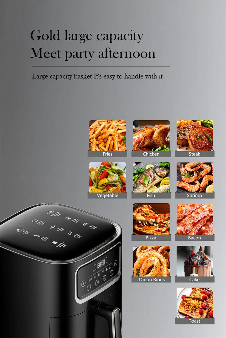 Stainless steel household 10 liter large capacity intelligent electronic digital fryer, oil-free multifunctional touch screen ai