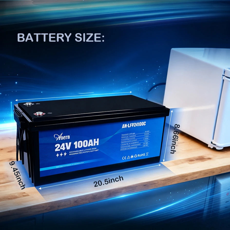 Anern High Quality 2560WH 12V/24V 100Ah LiFePO4 Lithium Battery Built-in BMS for Inverter Motorhome Solar System Boat Household
