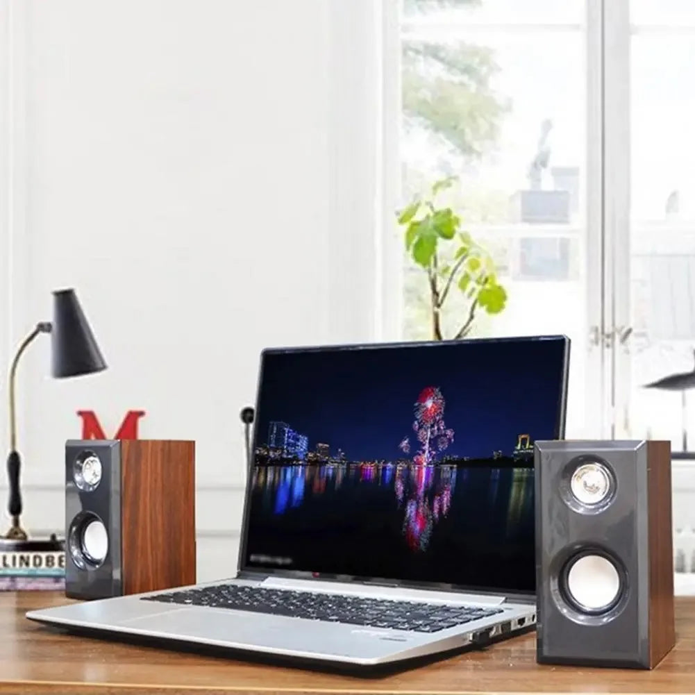 Wooden speakers USB Powered 3.5MM audio jack Surround Sound Wooden Wired Loudspeakers Computer Speakers for Laptop Smartphones
